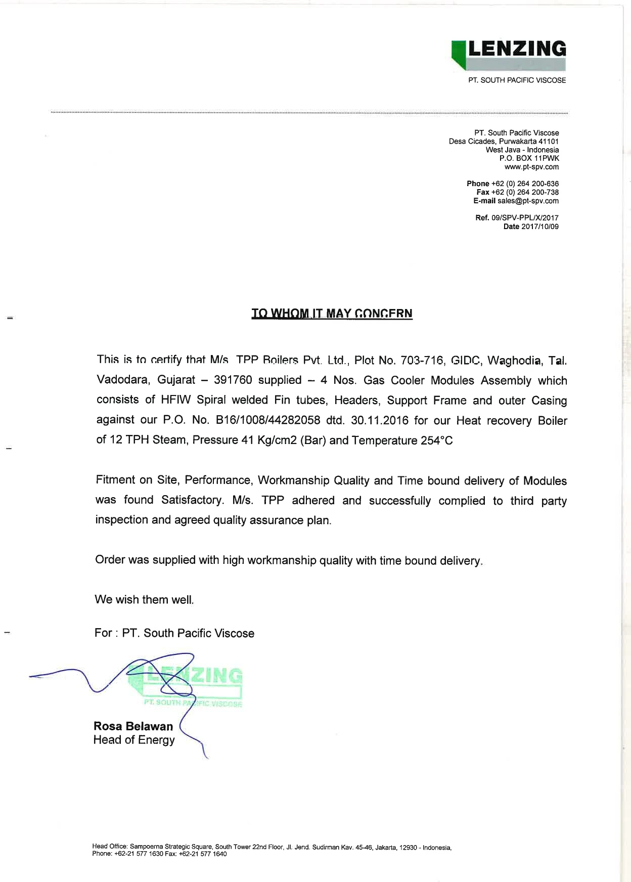 Performance Certificate